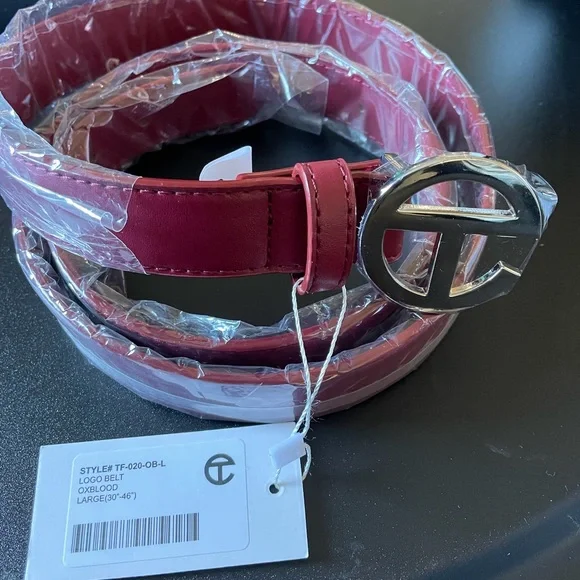 Large Oxblood Telfar Belt Logo Belt - Silver/Oxblood main image 3